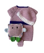 Crocheted Baby Jumper Hat Stuffed Toy Pink Grannycore Shower Gift Handmade - £17.61 GBP