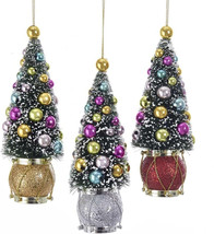 Kurt Adler Set Of 3 Sisal 6&quot; Christmas Tree w/BALL &amp; Drum Xmas Ornaments TD1600 - £22.63 GBP