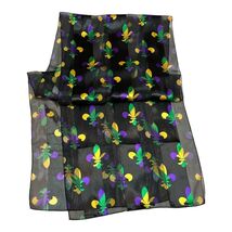 Vintage Mardi Gras Fleur-de-Lis Sheer Scarf Purple Green Gold - $13.50