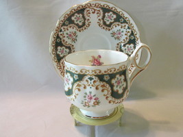 Vintage Rosina English Bone China Cup &amp; Saucer - Roses, Scrolling, 1980s... - £17.42 GBP