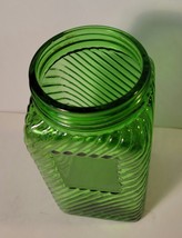 Owens Illinois Green 6.25&quot; Tall Hoosier Square Jar Diagonal Ribbed No Lid - £23.46 GBP