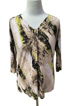 Dana Buchman Ladies Vneck Top Tunic Blouse Shirt Animal Abstract Print Ruched M - £15.48 GBP