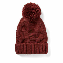 new york &amp; company Syrah Red beanie Cable Knit Pom One Size Women’s Winter - $14.01