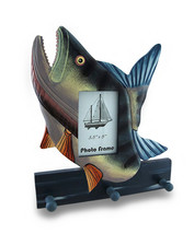Colorful Wooden Bass Shaped Decorative Hanging Photo Frame and Wall Hooks - $15.76