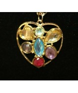 COLORFUL HEART PENDANT BRONZE COLOR ROPE NECKLACE 32&quot; LONG COLOR CRYSTAL... - £10.96 GBP