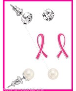 Breast Cancer Crusade 3 Piece Earring Set Pierced Silvertone NEW Boxed (... - $16.23 CAD