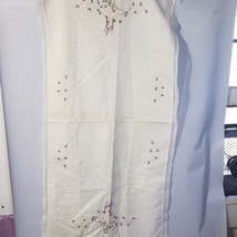 Vtg lace trimmed embroidered pink flowers and basket table runner - $14.85