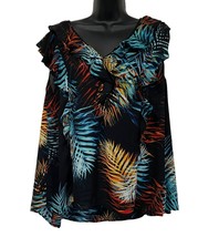 Worthington Tank Top Tunic Blouse Black Teal Leaves Size 1X - £13.86 GBP