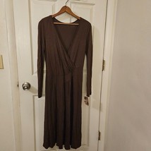 Lapis Women’s Boho Faux Wrap Midi Dress Brown Long Sleeve Size Medium NWT - £32.37 GBP