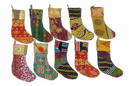 Handmade Kantha Patchwork Christmas Stocking, Boho Decor Colorful Vintag... - $26.45+