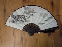 Japanese Art Print Silk Hand Folding Fan Fashion Decor Tiger Downhill - $27.23