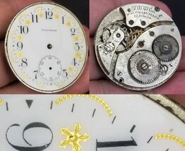 antique Waltham pocket watch movement face ORNATE GOLD GILD 12s 17j 1912 - $39.99