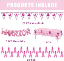 Pink Ribbon Party Supplies Breast Cancer Banner Tablecloth Warrior Balloons - £12.72 GBP