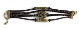 Leather Multi Charm Bracelet Dream Owl Love Cuff Style Bracelet Brown Le... - $6.99