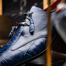 Anzio Genuine Alligator and Calfskin Leather Dress Derby's Shoes Blue Jeans image 10