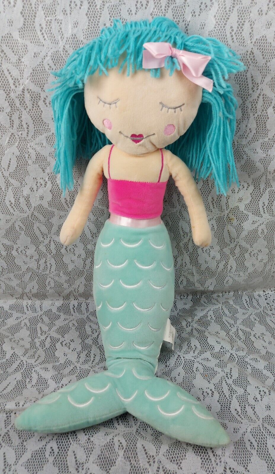 Your Zone Mermaid Doll Bed Pillow Blue Pink Yarn Hair Walmart 23&quot; Plush ... - £18.79 GBP