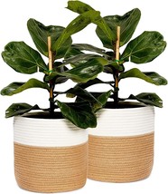 2 Pack Jute Rope Basket Planter With Plastic Liner For Indoor Plants,, 11 In - £34.36 GBP