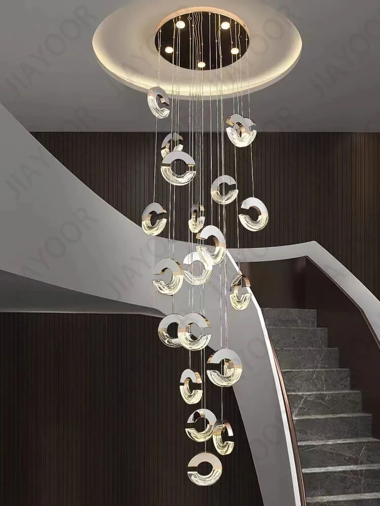 2024 New Modern Crystal Staircase Ceiling light Lamp Luxury Villa Home - $73.17+