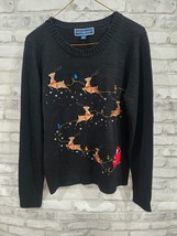 Karen Scott Black Sweater Lightweight Reindeer Santa Sequin Size XL Jewels - $32.60 CAD