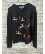 Karen Scott Black Sweater Lightweight Reindeer Santa Sequin Size XL Jewels - $32.81 CAD