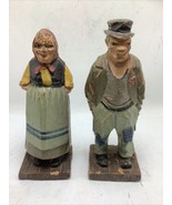 Vintage Pair of Hand Carved German Wooden Figurines Man &amp; Woman - $102.52 CAD