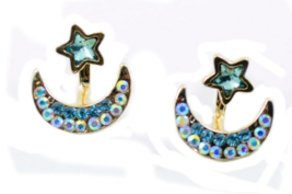Crystal half moon star sun ear jacket earrings - $173.21 MXN