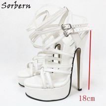 Sexy White Spike High Heel Sandals 20cm Platform Summer Shoes Slingback Genuine  - £285.42 GBP