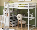 Wooden High Loft Bed Twin Size With Desk,Shelves And Two Built-In Drawer... - $806.99