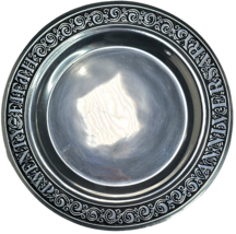 Vintage pewter Plate Wilton Armetale 25th Anniversary Border Round Plate 11&quot; USA - £18.08 GBP