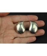 LARGE 925 Sterling Vintage Mexico hollow tear Design Clip On Taxco Earri... - $54.99