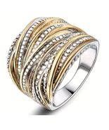 Two Tone Intertwined Crossover Statement Ring Chunky Band for Women - £12.01 GBP