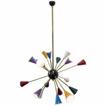 Mi Siècle Design plein de Couleurs Prise Spoutnik Lustre Élégant 18Arms Laiton - £277.39 GBP