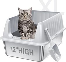 Cat Litter Box Stainless Steel XL with Lid, Enclosed Metal Extra L Litte... - $53.45 CAD