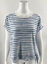 Chicos Zenergy Top M / 1 Blue White Striped Linen Blend Sequin Side Tie Womens - £18.64 GBP