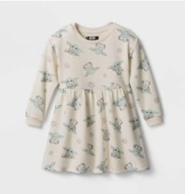 Toddler Girls&#39; Baby Yoda Grogu Skater Dress-Cream 4T Ivory Warm Winter Star Wars - £10.34 GBP