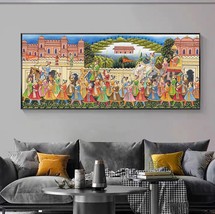 Large Detailed Handmade Royal Procession Art Indian Royal Ethnic Folk Painting,  - £297.31 GBP