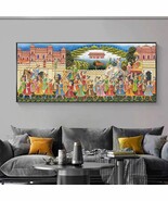 Large Detailed Handmade Royal Procession Art Indian Royal Ethnic Folk Pa... - $372.80