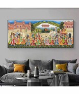 Large Detailed Handmade Royal Procession Art Indian Royal Ethnic Folk Pa... - £208.12 GBP