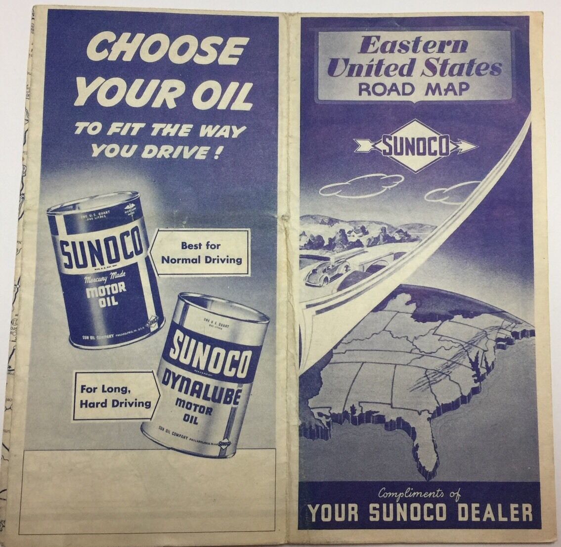 Vintage Sunoco 1948 Eastern United States Road Map - $12.82