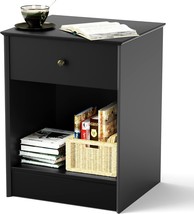 Black 2-Tier Bedside Table With Drawer, Modern End Table, Sriwatana Nightstand. - £51.66 GBP