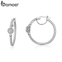 BAMOER New Arrival Silver Color Hyperbole Big Round Circle Clear CZ Cubic Zircon - £16.06 GBP