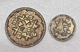 2 Antique Metal Buttons w Ivy &amp; Trellis Design 1 1/8 &amp; 3/4 inches - $8.42