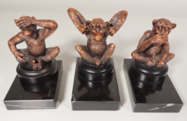 3 Wise Monkeys See Hear Speak No Evil Metal Statue Trophies Decor - £22.24 GBP