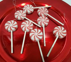 Christmas MINI Red Peppermint Lollipops Plastic Ornaments Decor 1.5&quot; Set of 8 - £13.36 GBP