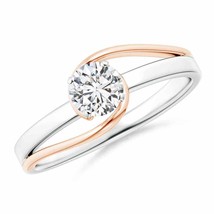 ANGARA Solitaire Diamond Split Bypass Two Tone Ring for Women in 14K Solid Gold - £960.60 GBP