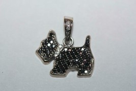 18K White Gold Pave Black &amp; White Diamonds Yorkshire Terrier Dog Charm Pendant - £519.98 GBP