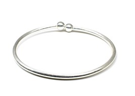 Pure Silver Bangle bracelet round wire ball end kara 6.2 Cm - £35.99 GBP