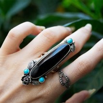 Vintage Women's Ring Bohemian Exaggerated Luxury Inlaid Big Stone  Antique Silve - £9.49 GBP