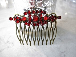 Antique bronze garnet red crystal hair comb barrette  clip bridal clip b... - £13.50 GBP