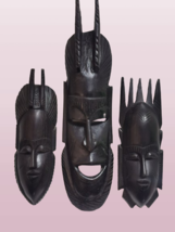 Lot of 3 African Ebony Horned Masks Hard and Heavy Wall Hanging Home Decor - £43.68 GBP